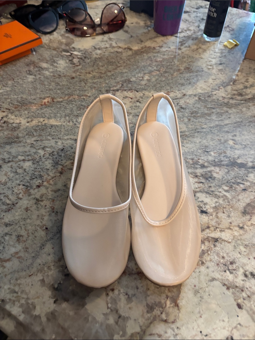 Cream mesh ballerina flat